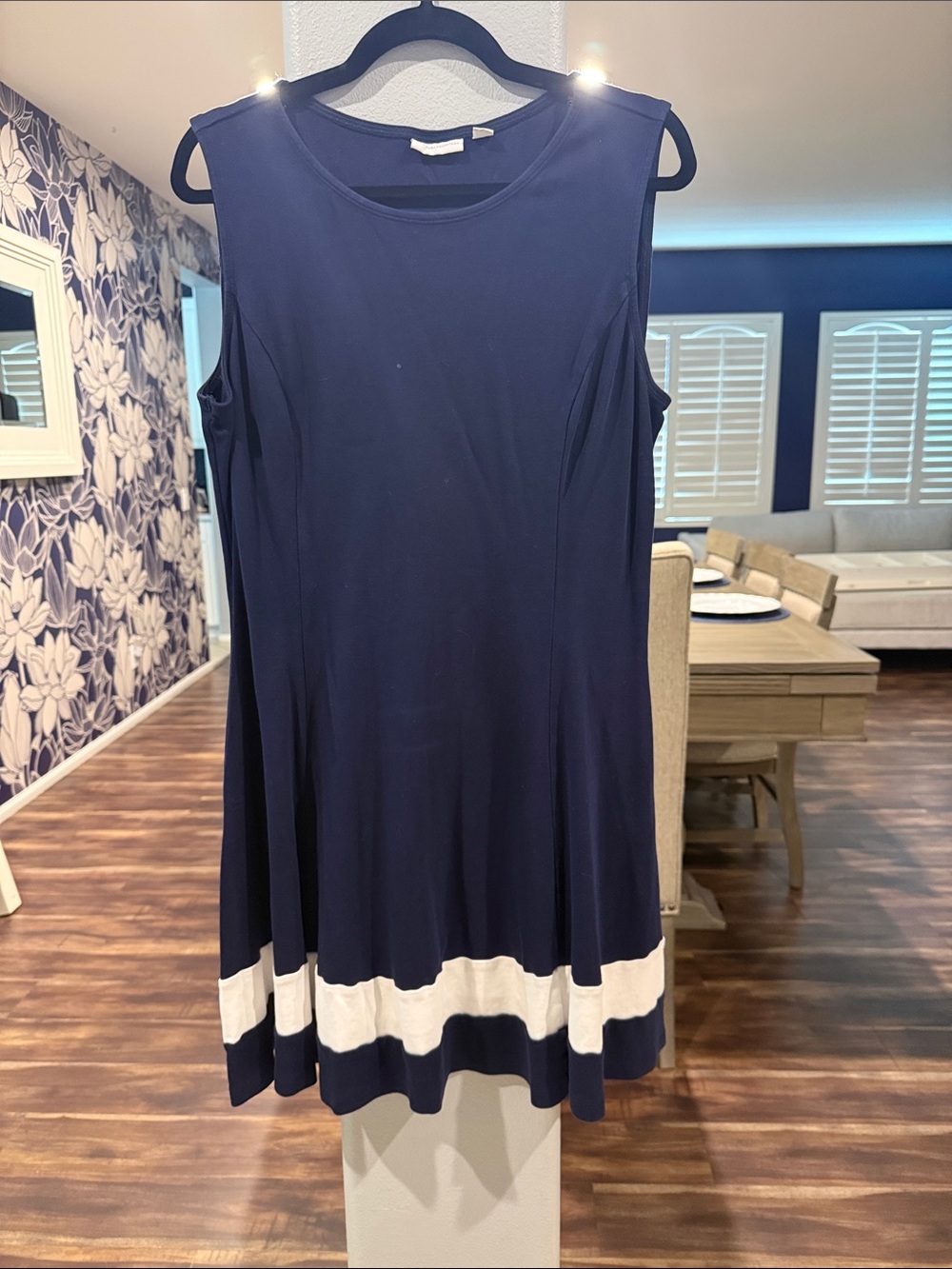 New York & Company Navy Dress with White Hem Band